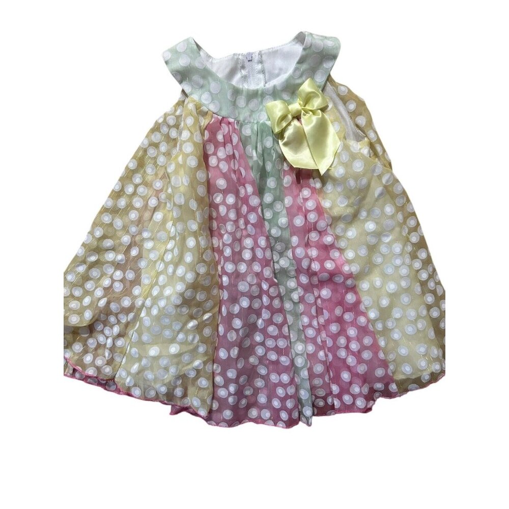 Vtg Bonnie Jean Girls Dress 4T Pastel frilly Dots Dainty fairy girly